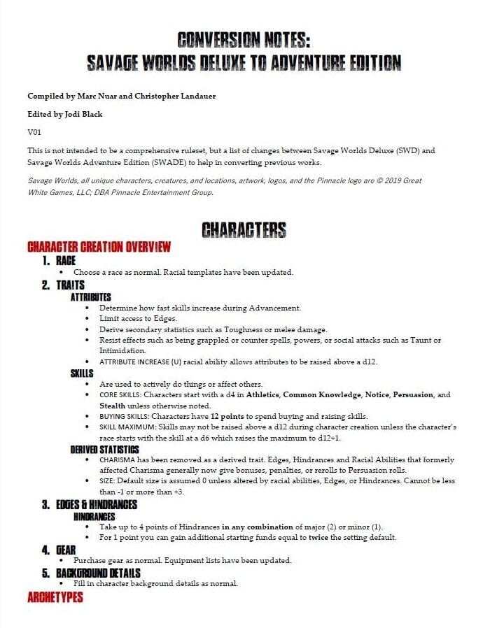 Conversion Notes: Deluxe to Adventure Edition (SWD to SWADE)