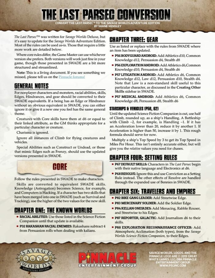 The Last Parsec Conversion for Adventure Edition (PDF) #SWADE