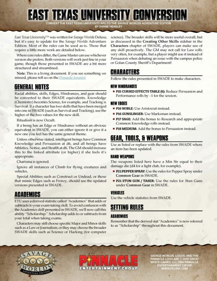 ETU Conversion for Adventure Edition (PDF)