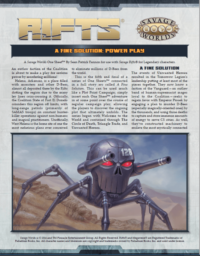 Savage Rifts®: A Fine Solution One Sheet Series: Power Play (SWD - First Edition Rifts®)