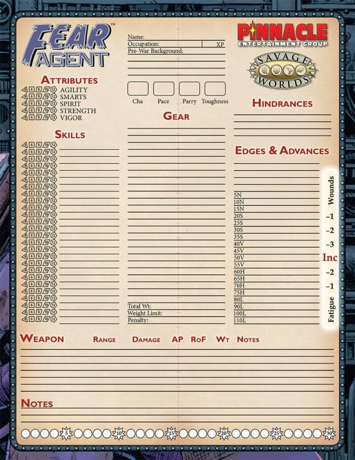 Fear Agent™ RPG Character Sheet