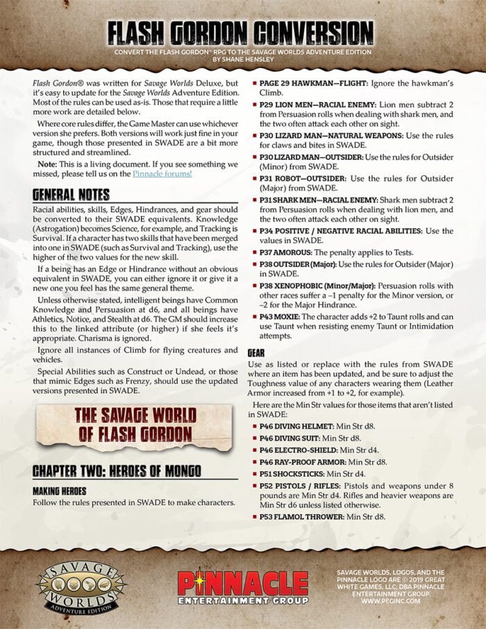 Flash Gordon Conversion for Adventure Edition - PDF (SWD - SWADE) Free Download!