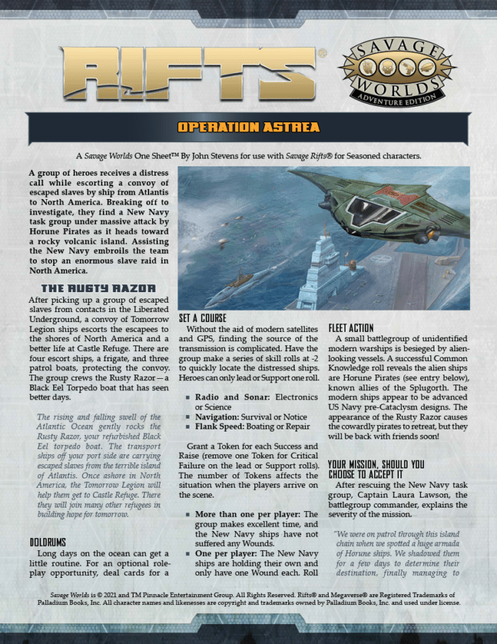Rifts® for Savage Worlds One Sheet: Operation Astrea