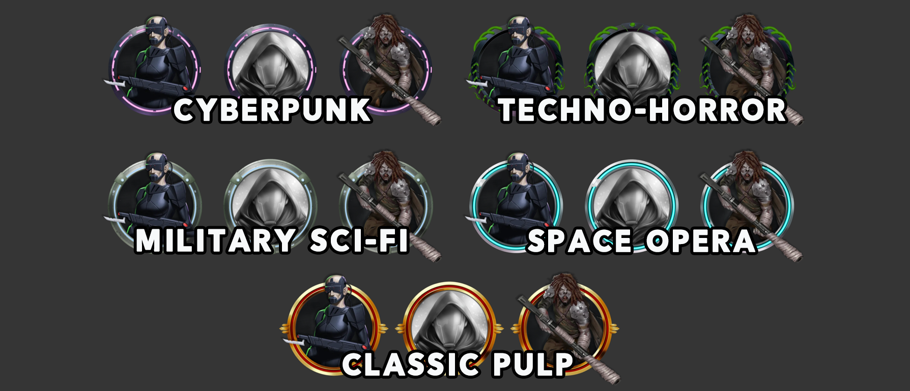 An array of monsters in different token styles.